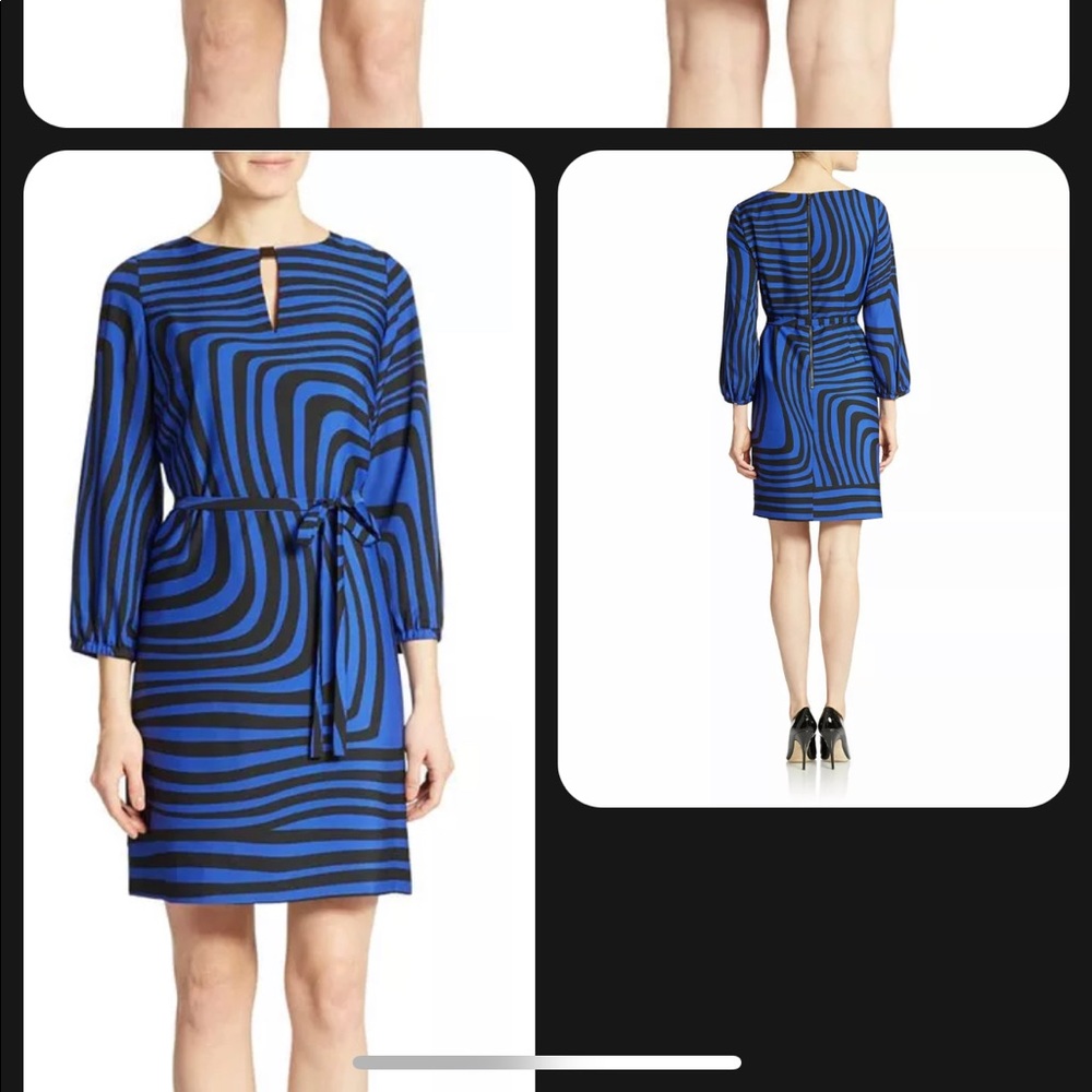 NWT Tahari Cobalt Blue/Black Wavy Stripe Shift Dress. Sz 8.